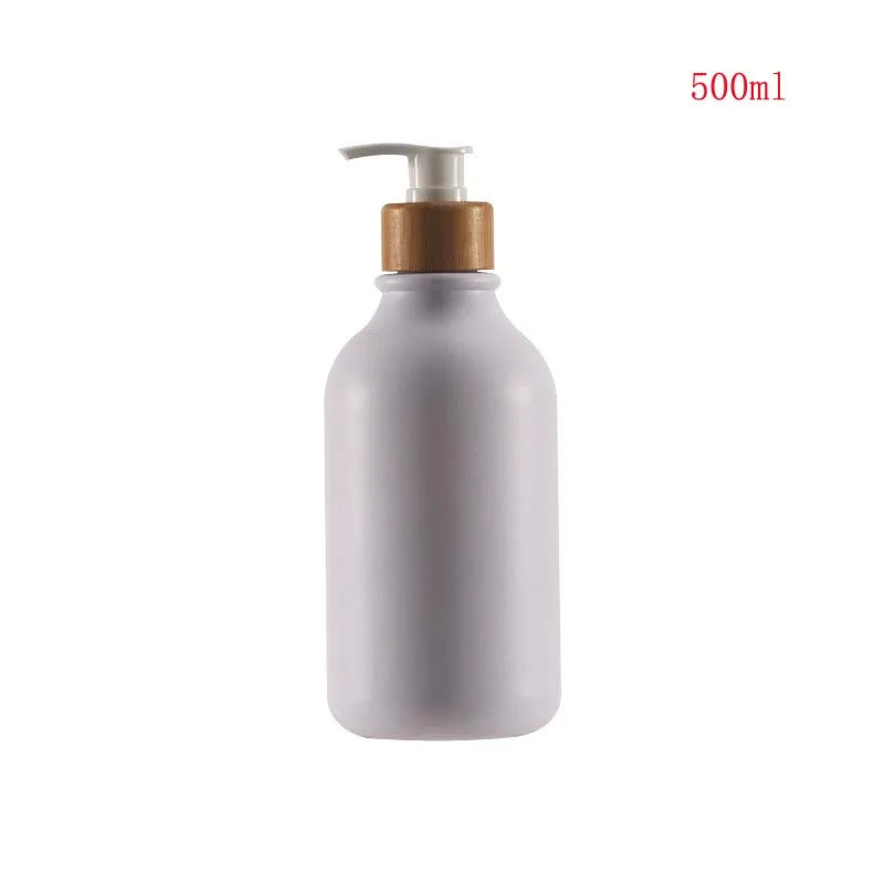 1PCS 300/500ML Bamboo Pump Dispenser Bathroom Shampoo Dish Soap Bottle Lotion Refillable Shower Gel Liquid Frosted Container