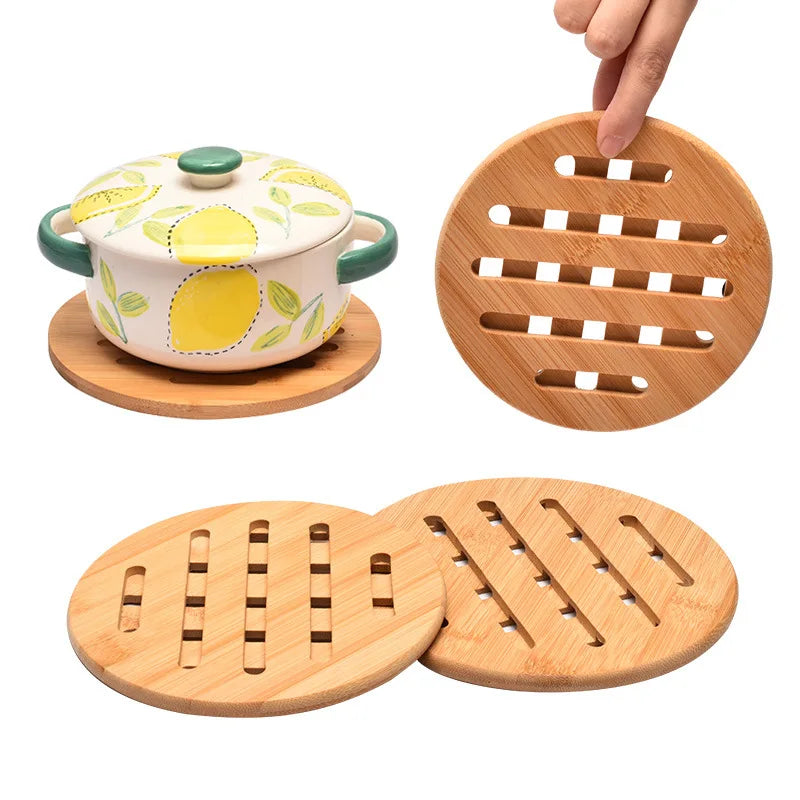 1 Pc Round Bamboo Kitchen Heat Insulation Pads Natural Bamboo Mat for Hot Dishes/Pot/Bowl/Teapot/Hot Pot Holders