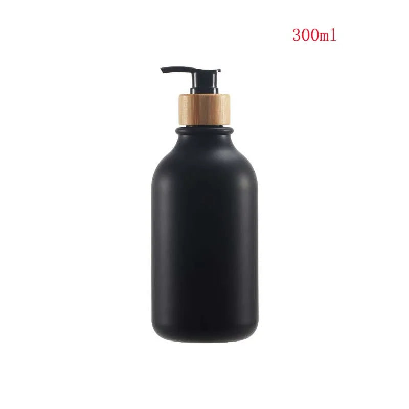 1PCS 300/500ML Bamboo Pump Dispenser Bathroom Shampoo Dish Soap Bottle Lotion Refillable Shower Gel Liquid Frosted Container