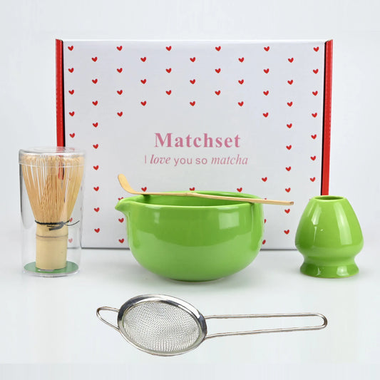 5pcs Matcha Whisk Set - Matcha Bowl and Bamboo Matcha Whisk, Tea Strainer, Scoop, Spoon, Sifter, Whisk Holder