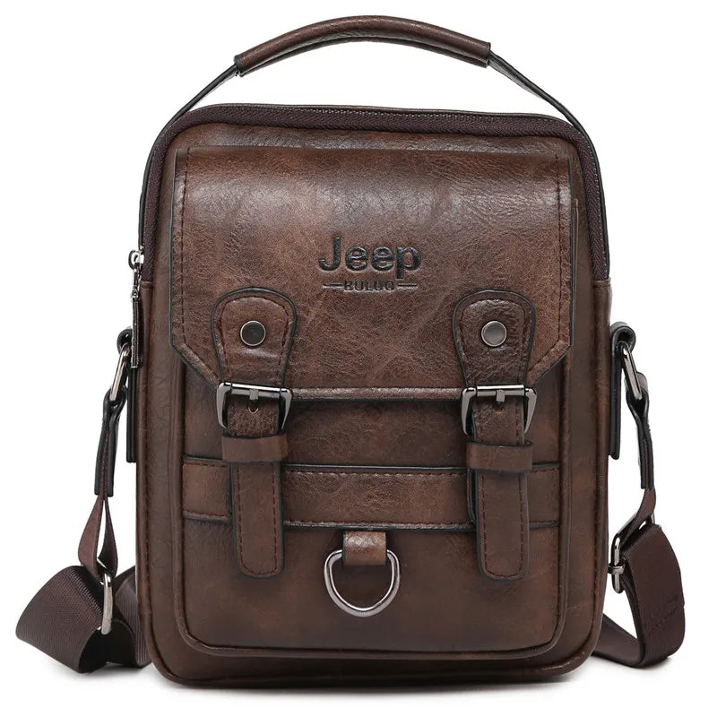 JEEP BULUO Premium Leather Messenger Bag - Multi-Function Business Crossbody Shoulder Bag for Men