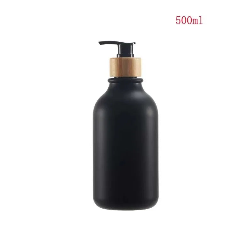 1PCS 300/500ML Bamboo Pump Dispenser Bathroom Shampoo Dish Soap Bottle Lotion Refillable Shower Gel Liquid Frosted Container