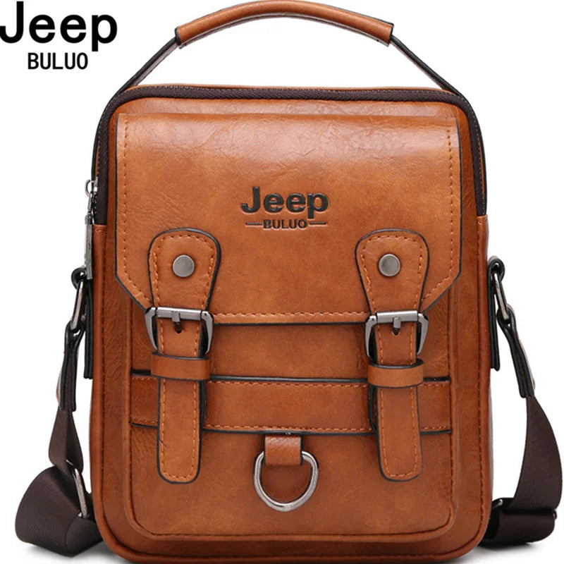 JEEP BULUO Premium Leather Messenger Bag - Multi-Function Business Crossbody Shoulder Bag for Men