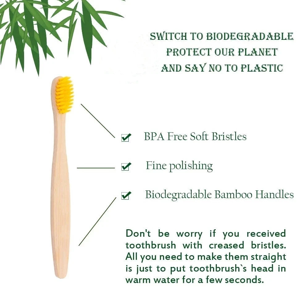 50Pcs Kids Bamboo Toothbrush Soft Bristles Eco Plastic-Free Toothbrushes Oral Care Wooden Tooth Brush Eco Bamboo Handle