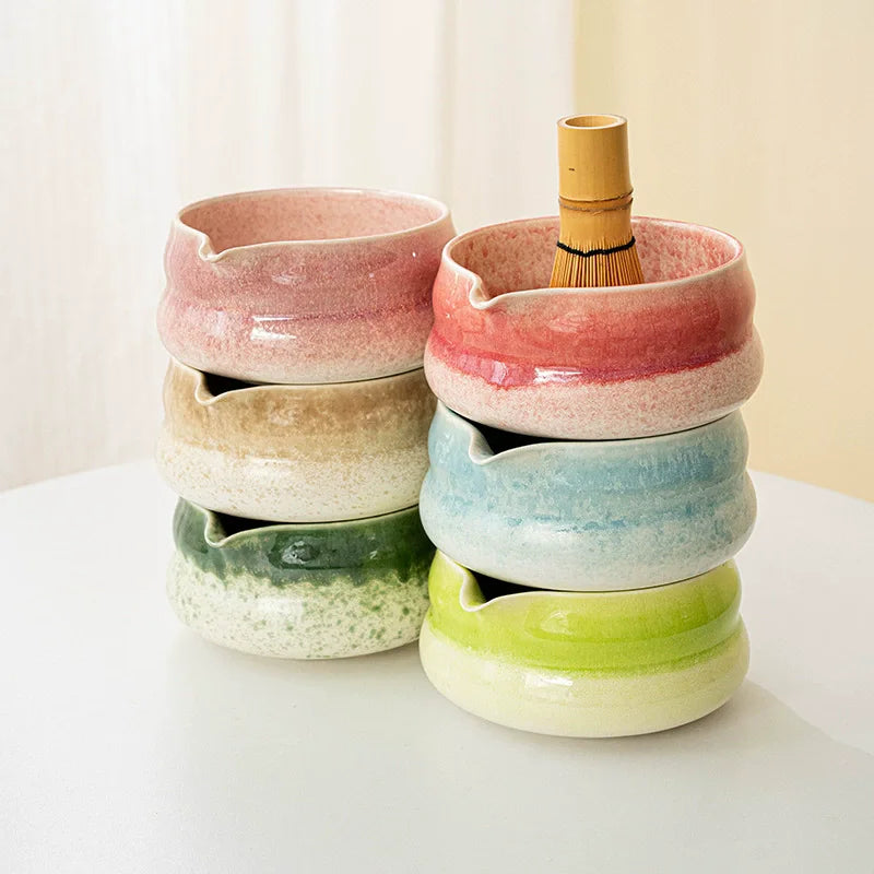 Matcha bowl Ceramic Matcha Green Tea Chasen Holder Stand Bowl Bamboo Whisk Grinder Brushes Tea Tools Holder Gradient Color