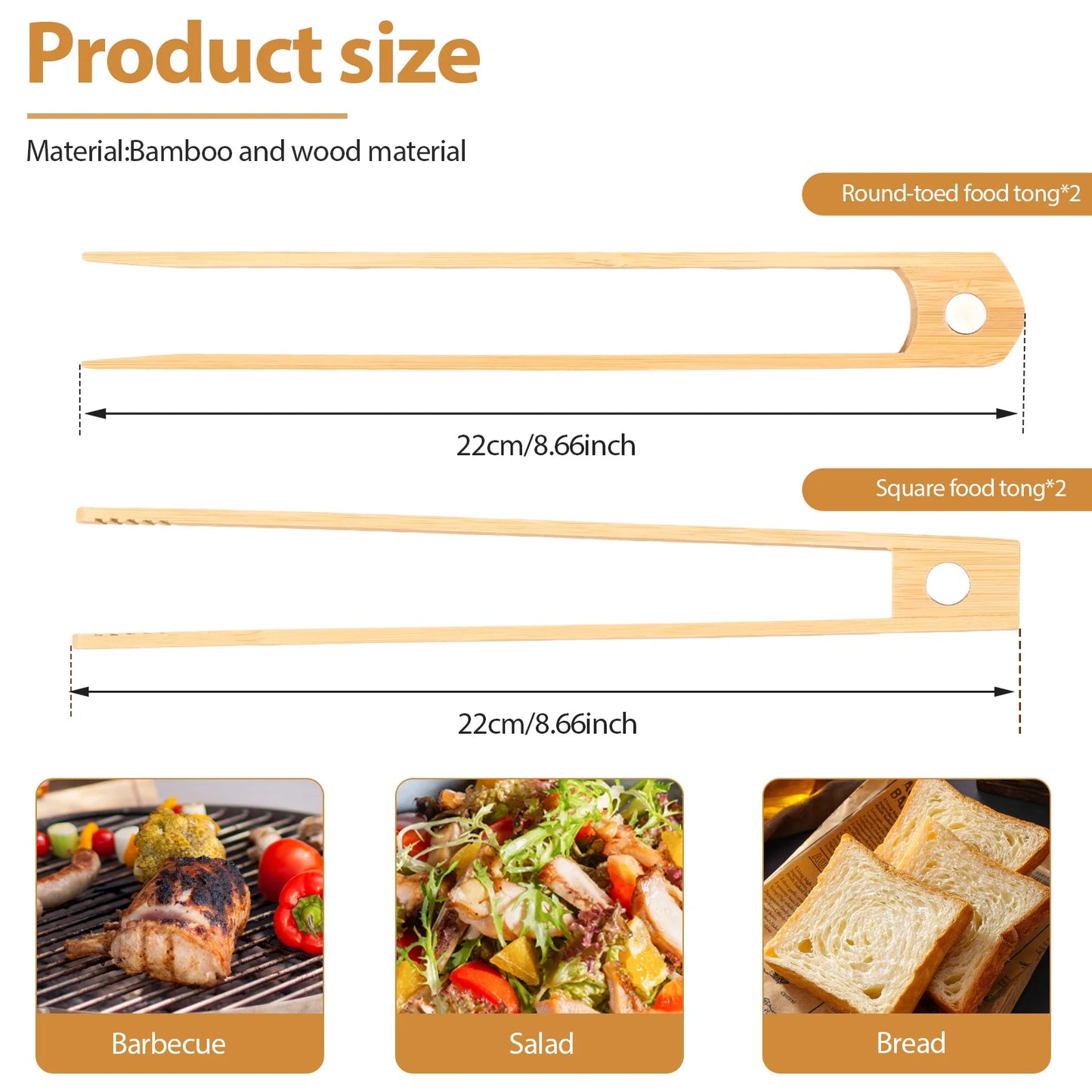 Bamboo Toaster Tong Set Easy to Use Magnet Bamboo Toast Utensil Accessories Sturdy Toaster Cooking Tongs Kit for Bread Bacon