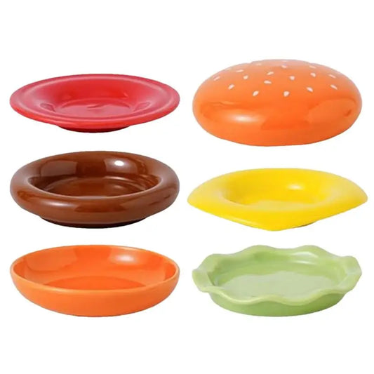 Plates And Bowls Sets Hamburger Plate Set 6-Layer Stackable Kitchen Dinnerware Burgers Shape Side Dishes Dessert Tableware For