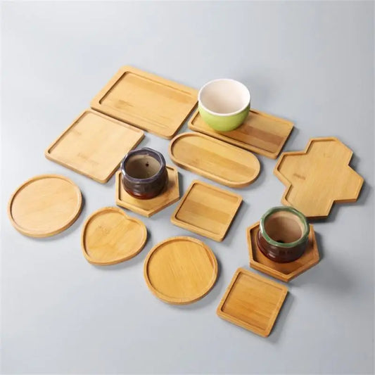 17 Style Bamboo Tray Wood Saucer Flower Pot Tray Cup Pad Coaster Plate Kitchen Decorative Plate Creative Coaster bandeja 화분받침대