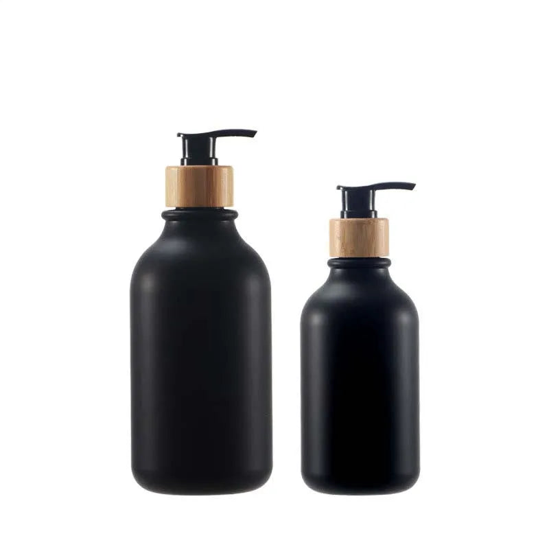 1PCS 300/500ML Bamboo Pump Dispenser Bathroom Shampoo Dish Soap Bottle Lotion Refillable Shower Gel Liquid Frosted Container