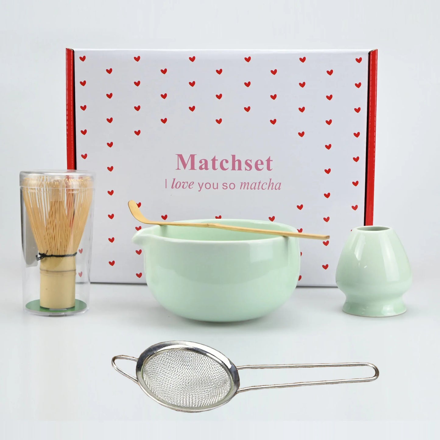 5pcs Matcha Whisk Set - Matcha Bowl and Bamboo Matcha Whisk, Tea Strainer, Scoop, Spoon, Sifter, Whisk Holder