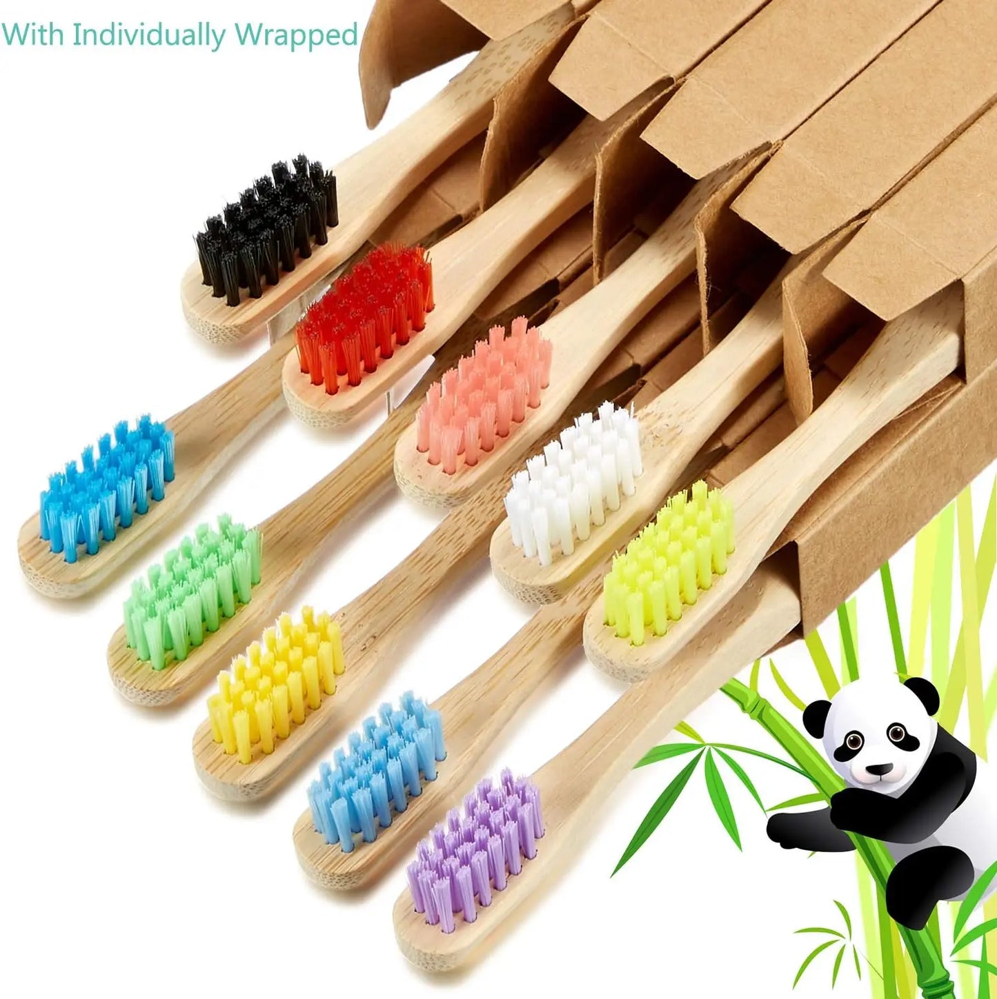 10pcs Round Handle Adult & Children Natural Eco Friendly Travel Tooth Teeth Brush Bamboo Toothbrush With Medium Hard Bristlesth