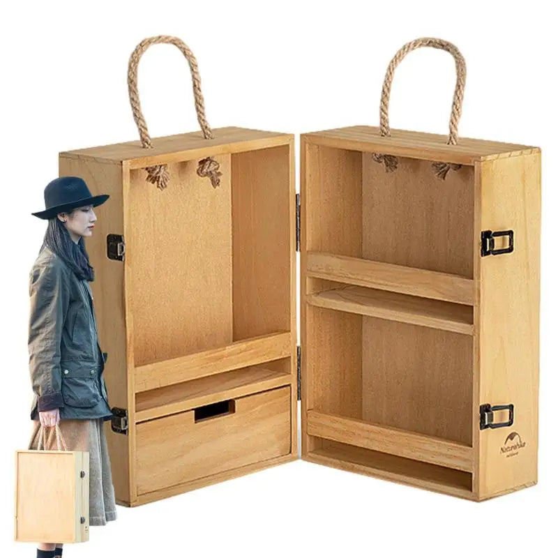Naturehikes Camping Multilayered Seasoning Cabinet Wooden Spice Storage Organizer Bin Portable BBQ Spice Shaker Container Holder