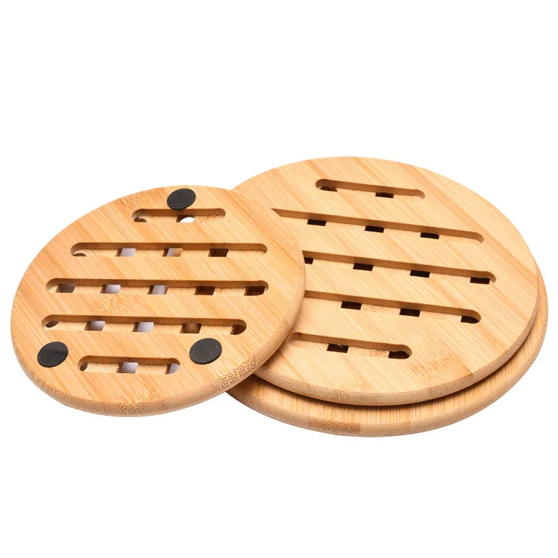 1 Pc Round Bamboo Kitchen Heat Insulation Pads Natural Bamboo Mat for Hot Dishes/Pot/Bowl/Teapot/Hot Pot Holders