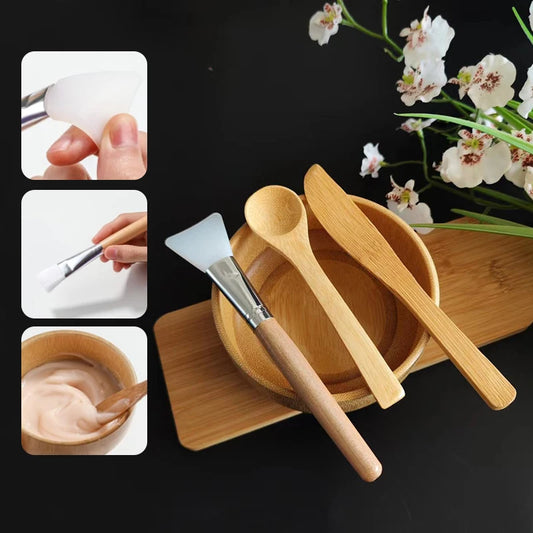 1set Mask Bowl Women Lady DIY Facial Mask Kit Face Mask Bamboo Bowl Mixing Stick Spoon Spatula Kit Cosmetic Beauty Tool SkinCare