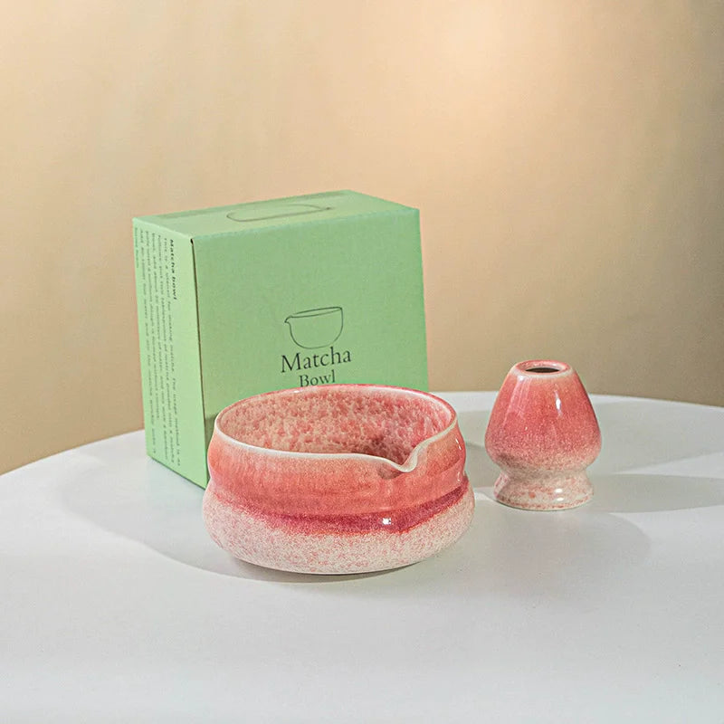 Matcha bowl Ceramic Matcha Green Tea Chasen Holder Stand Bowl Bamboo Whisk Grinder Brushes Tea Tools Holder Gradient Color