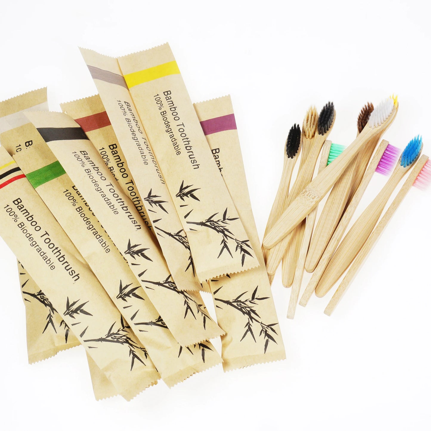50Pcs Kids Bamboo Toothbrush Soft Bristles Eco Plastic-Free Toothbrushes Oral Care Wooden Tooth Brush Eco Bamboo Handle