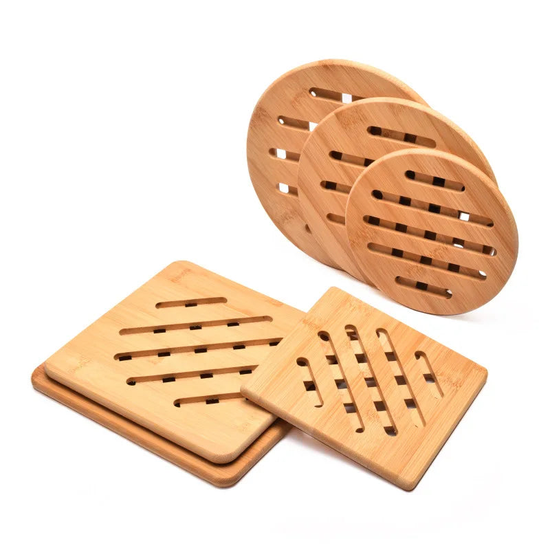 1 Pc Round Bamboo Kitchen Heat Insulation Pads Natural Bamboo Mat for Hot Dishes/Pot/Bowl/Teapot/Hot Pot Holders