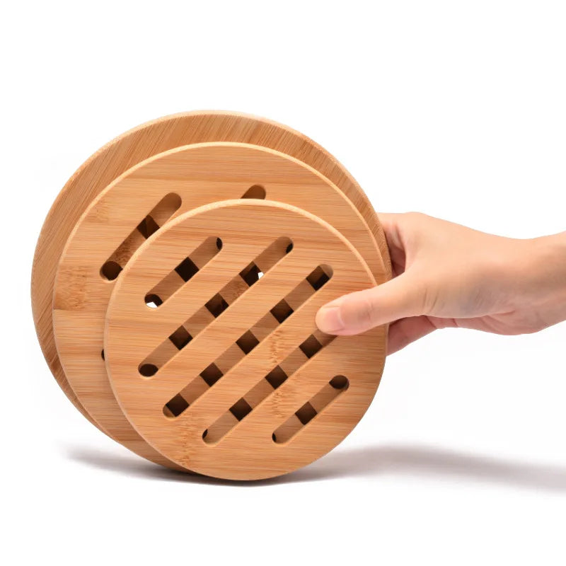 1 Pc Round Bamboo Kitchen Heat Insulation Pads Natural Bamboo Mat for Hot Dishes/Pot/Bowl/Teapot/Hot Pot Holders