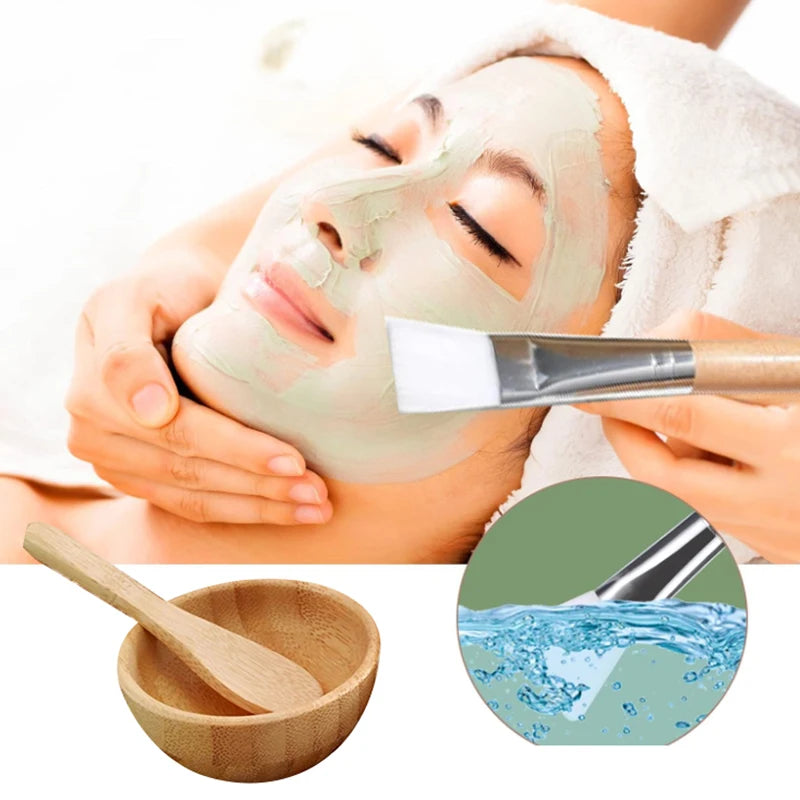 1set Mask Bowl Women Lady DIY Facial Mask Kit Face Mask Bamboo Bowl Mixing Stick Spoon Spatula Kit Cosmetic Beauty Tool SkinCare