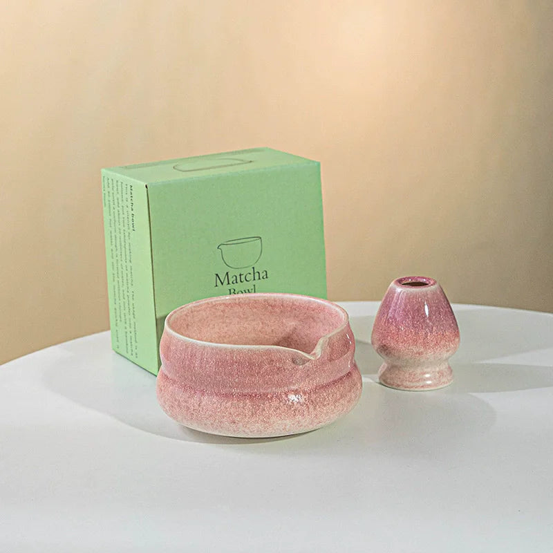 Matcha bowl Ceramic Matcha Green Tea Chasen Holder Stand Bowl Bamboo Whisk Grinder Brushes Tea Tools Holder Gradient Color