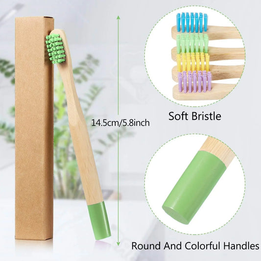10pcs Round Handle Adult & Children Natural Eco Friendly Travel Tooth Teeth Brush Bamboo Toothbrush With Medium Hard Bristlesth