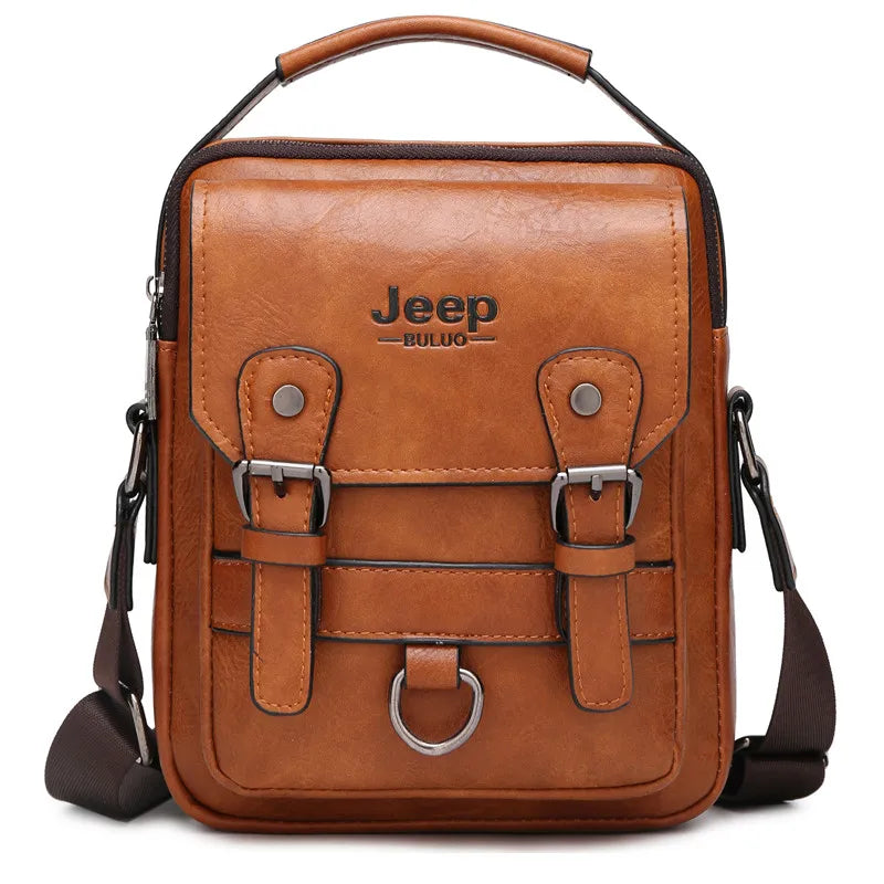 JEEP BULUO Premium Leather Messenger Bag - Multi-Function Business Crossbody Shoulder Bag for Men