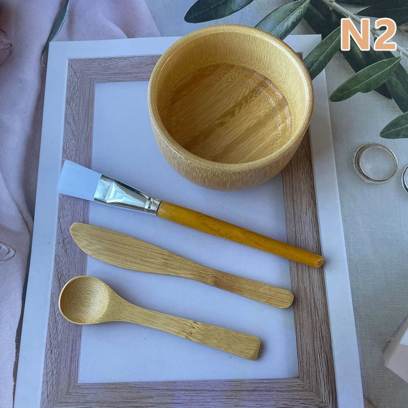 1set Mask Bowl Women Lady DIY Facial Mask Kit Face Mask Bamboo Bowl Mixing Stick Spoon Spatula Kit Cosmetic Beauty Tool SkinCare