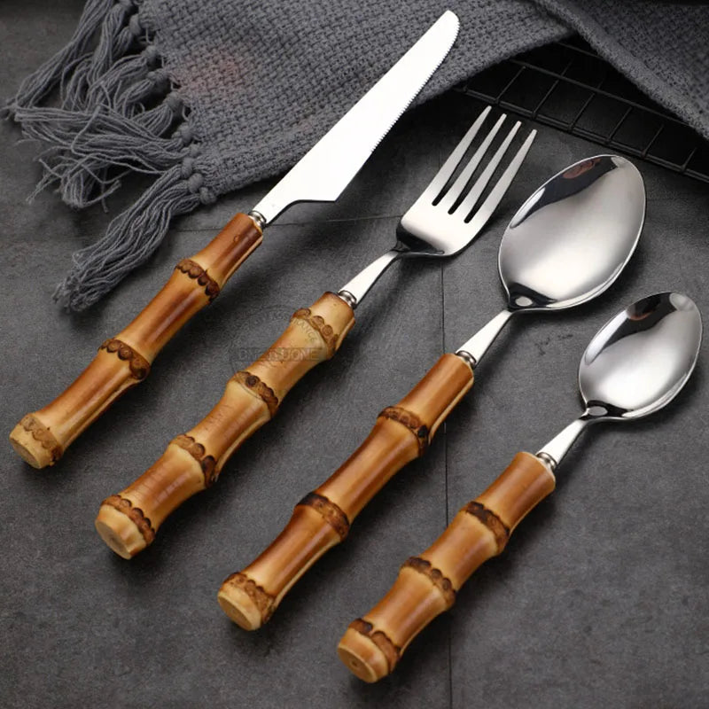 Eco-Friendly Bamboo Handle Cutlery Set | Stainless Steel | Kitchen Essentials