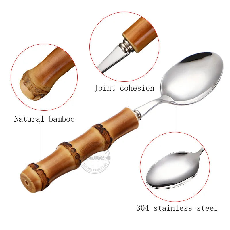 Eco-Friendly Bamboo Handle Cutlery Set | Stainless Steel | Kitchen Essentials