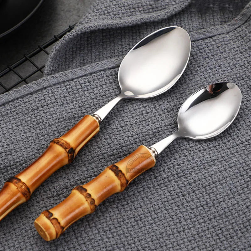 Eco-Friendly Bamboo Handle Cutlery Set | Stainless Steel | Kitchen Essentials
