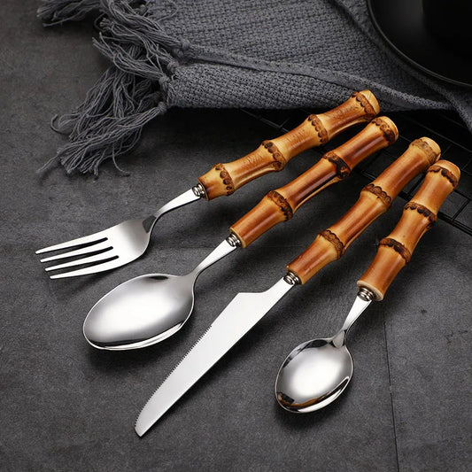 Eco-Friendly Bamboo Handle Cutlery Set | Stainless Steel | Kitchen Essentials
