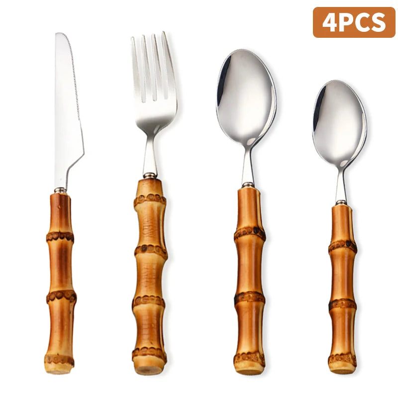 Eco-Friendly Bamboo Handle Cutlery Set | Stainless Steel | Kitchen Essentials
