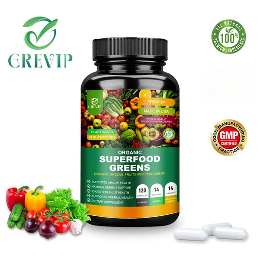 Organic superfood greens powder supplement with antioxidants