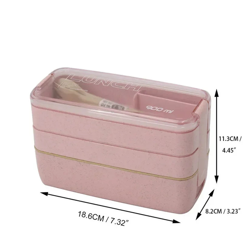 Eco-Friendly Wheat Straw Material 3 Layers 600ml Soup Box 900ml Lunch Box Bento Food Container Microwavable Dinnerware Lunchbox