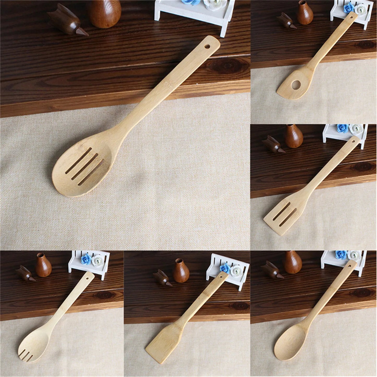 7 Piece Cooking Utensil Set | Wooden Spoons & Spatulas | Kitchen Tools