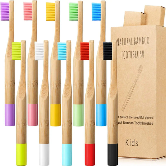 10pcs Round Handle Adult & Children Natural Eco Friendly Travel Tooth Teeth Brush Bamboo Toothbrush With Medium Hard Bristlesth