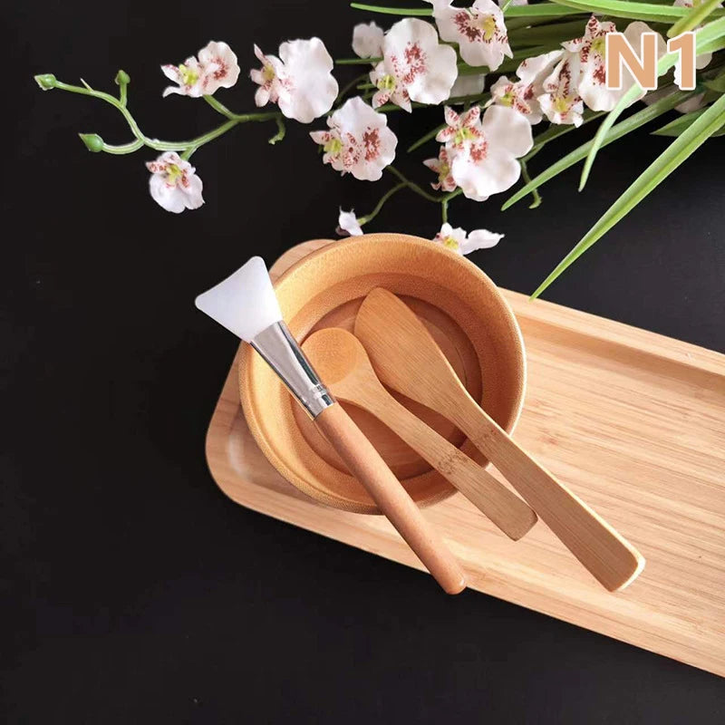1set Mask Bowl Women Lady DIY Facial Mask Kit Face Mask Bamboo Bowl Mixing Stick Spoon Spatula Kit Cosmetic Beauty Tool SkinCare