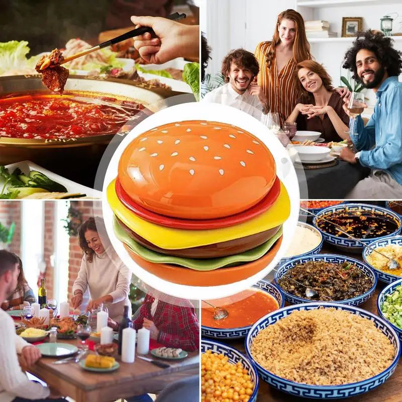 Plates And Bowls Sets Hamburger Plate Set 6-Layer Stackable Kitchen Dinnerware Burgers Shape Side Dishes Dessert Tableware For