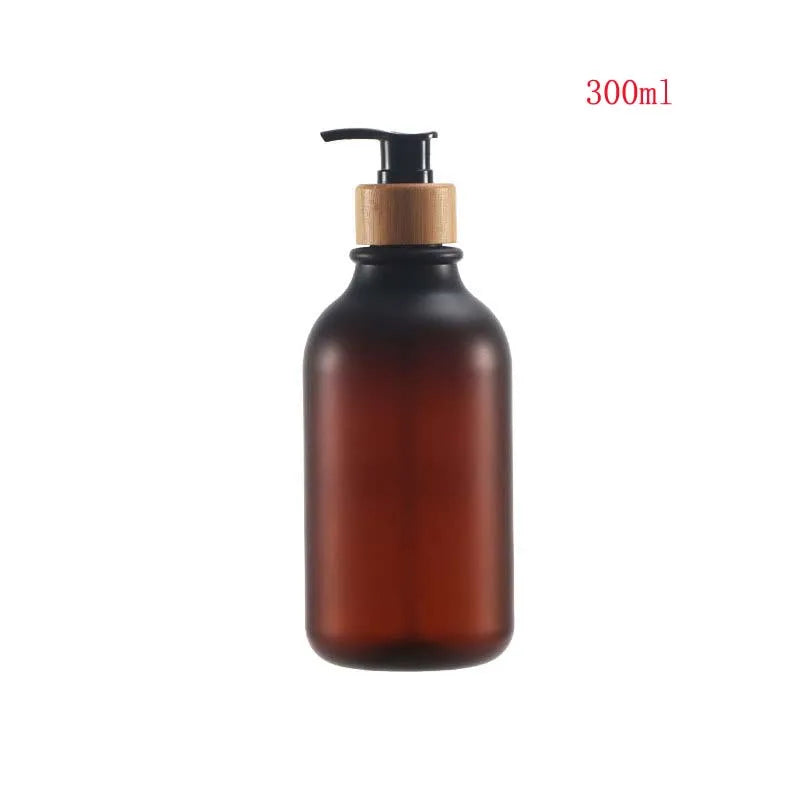 1PCS 300/500ML Bamboo Pump Dispenser Bathroom Shampoo Dish Soap Bottle Lotion Refillable Shower Gel Liquid Frosted Container
