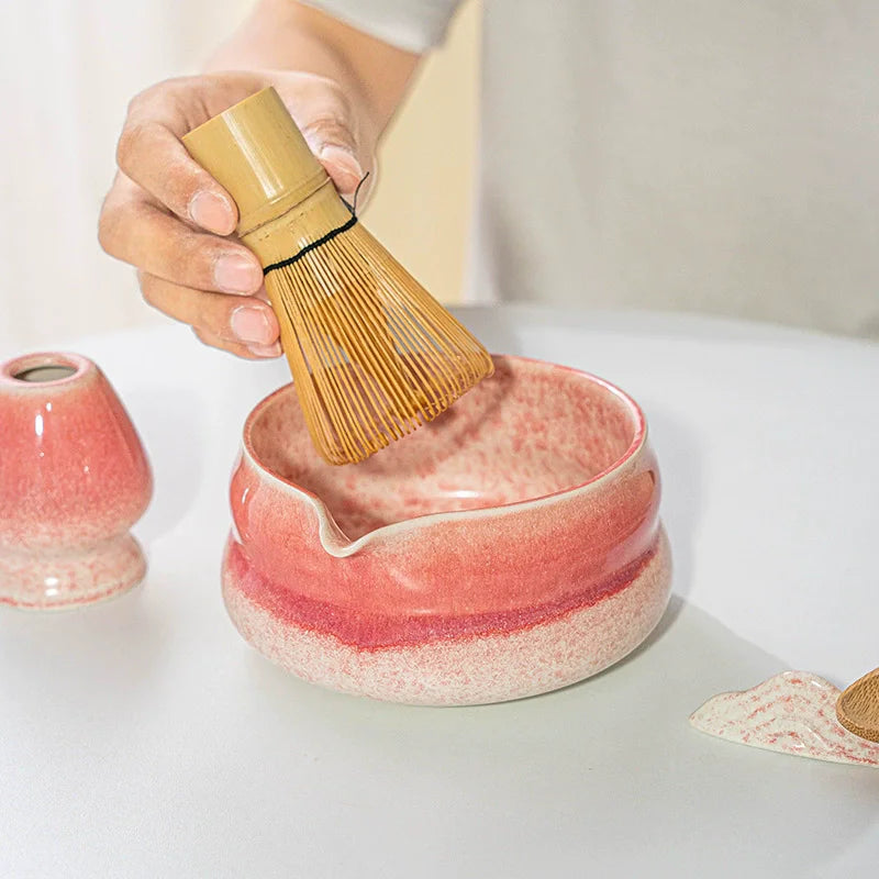 Matcha bowl Ceramic Matcha Green Tea Chasen Holder Stand Bowl Bamboo Whisk Grinder Brushes Tea Tools Holder Gradient Color