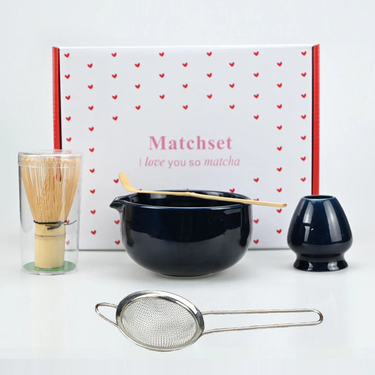 5pcs Matcha Whisk Set - Matcha Bowl and Bamboo Matcha Whisk, Tea Strainer, Scoop, Spoon, Sifter, Whisk Holder