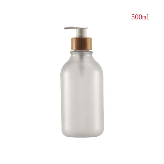 1PCS 300/500ML Bamboo Pump Dispenser Bathroom Shampoo Dish Soap Bottle Lotion Refillable Shower Gel Liquid Frosted Container