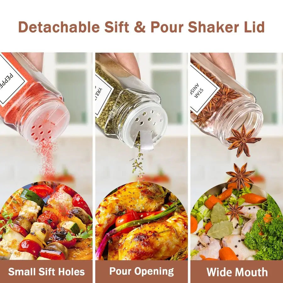 Spice Jars with Lable, 36 Pcs 4 oz Glass Spice Jars with Bamboo Lids, Spice Containers Bottles, Glass Seasoning Jars with Shake