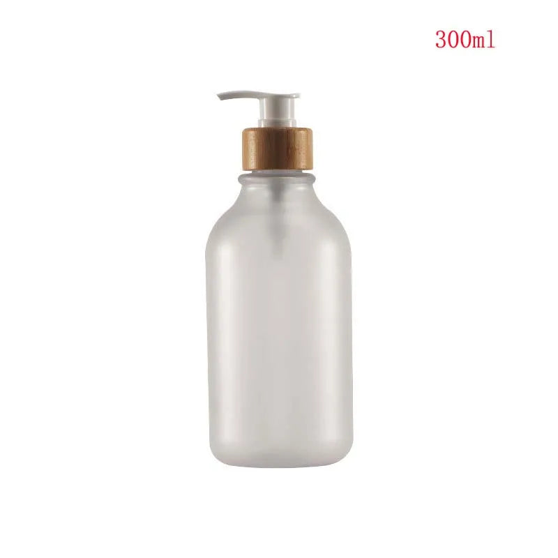 1PCS 300/500ML Bamboo Pump Dispenser Bathroom Shampoo Dish Soap Bottle Lotion Refillable Shower Gel Liquid Frosted Container